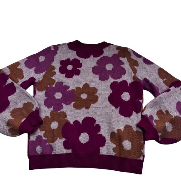 Grace & Emma Floral Retro Vibes Daisy Knit V-Neck Pullover Sweater Women's M - Picture 2 of 7